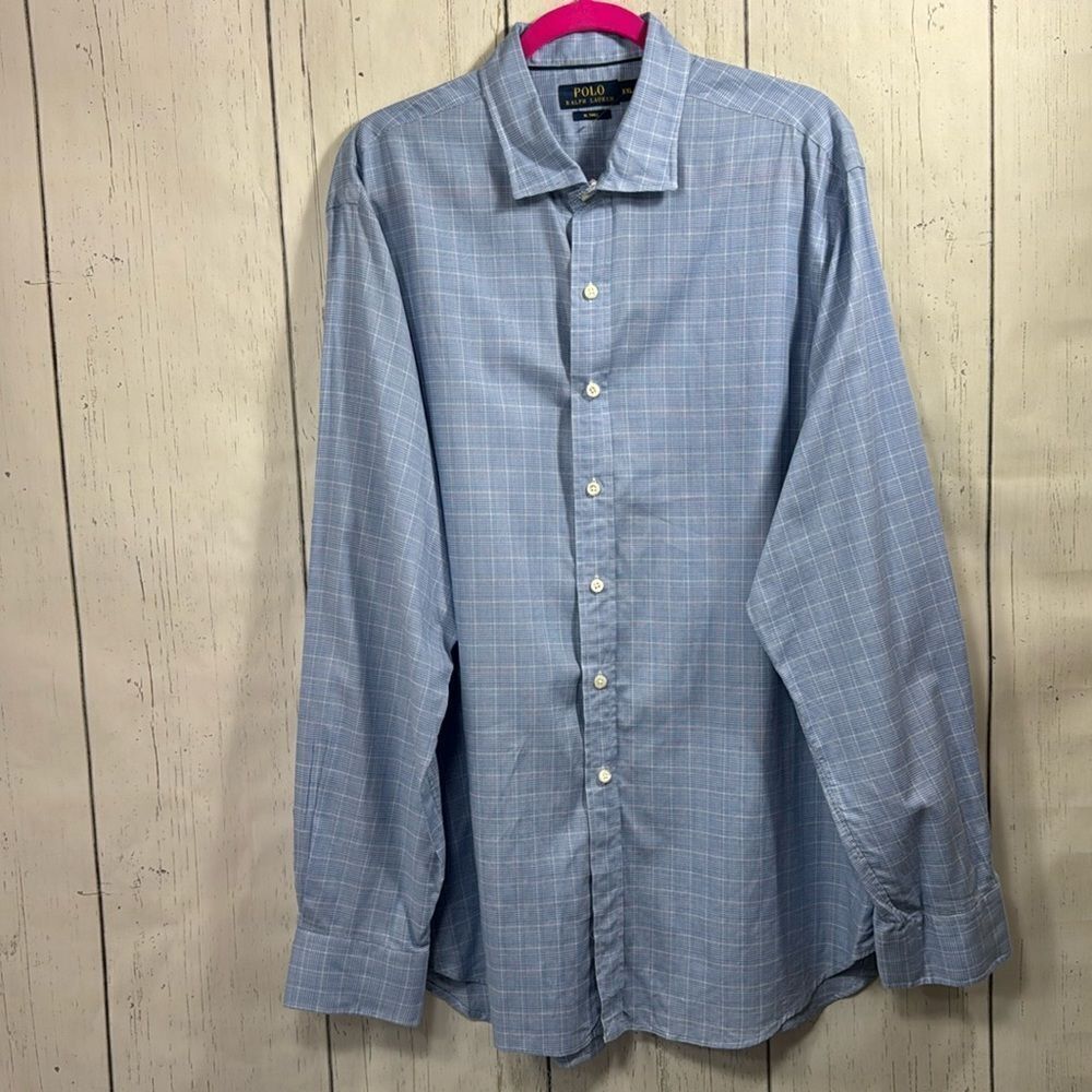 Polo Ralph Lauren Mens Twill Shirt XXL Check Blue White Button Down Long Sleeve